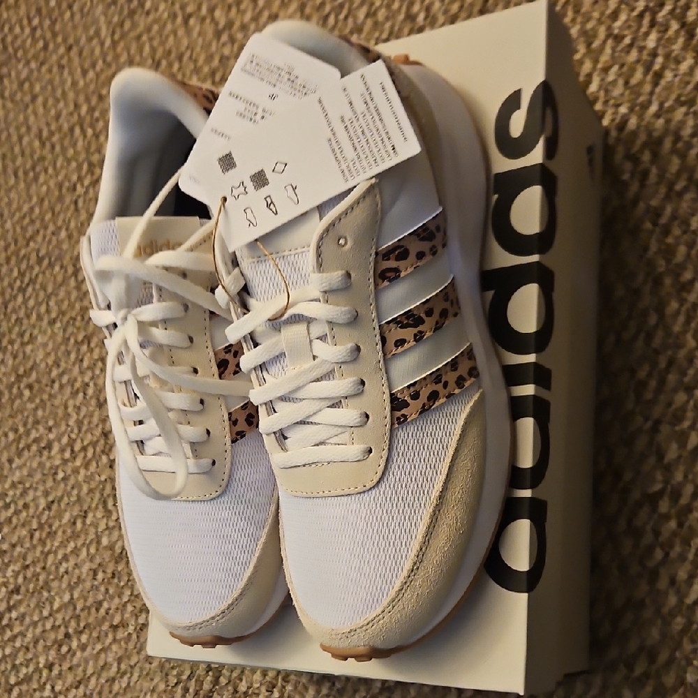 Adidas Women's White and Leopard Print Sneakers